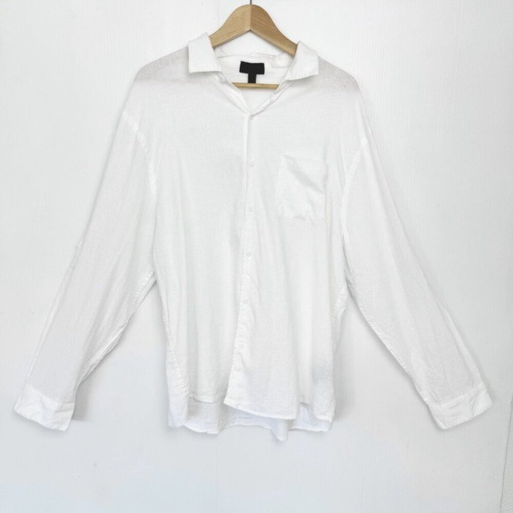 Magaschoni linen blend white Button Up long sleeve pocket shirt blouse XL